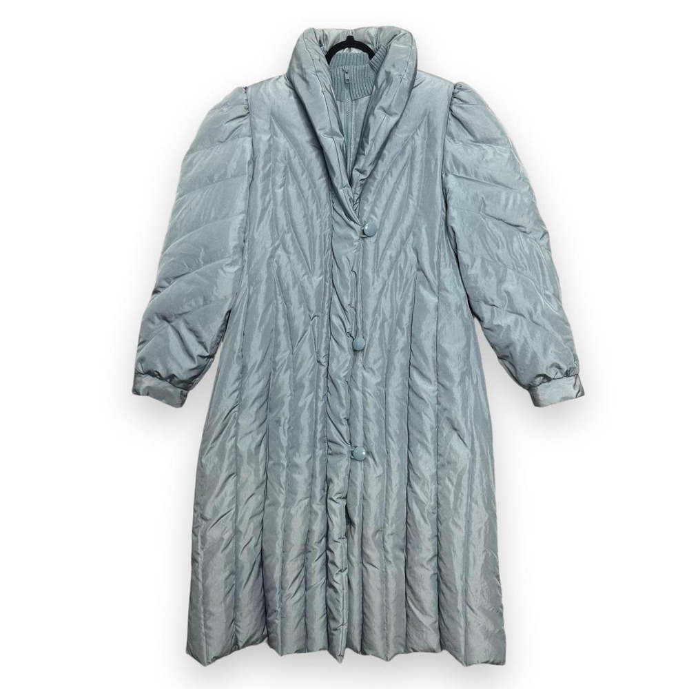 Objectives Womens L Vintage Long Down Puffer Coat Blue Outerwear Korea Butterfly